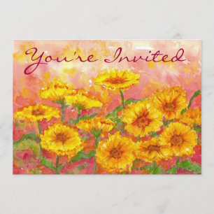 Invitation Fête d'anniversaire Marigold jaune Aquarelle Fleur