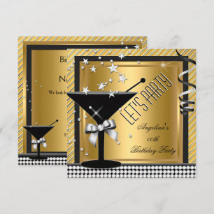Invitation Fête d'anniversaire Martini Or Argent Noir