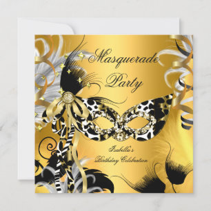 Invitation Fête d'anniversaire Mascarade Masque sauvage Noir
