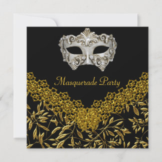 Invitation Fête d'anniversaire Mascarade Or Noir Glamour