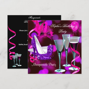 Invitation Fête d'anniversaire masquée Talon aiguille Rose Vi