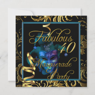 Invitation Fête d'anniversaire Masquerade Fabulous 40 Or Bleu