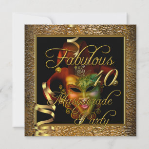 Invitation Fête d'anniversaire Masquerade Fabulous 40 Or Noir