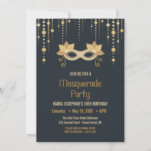 Invitation Fête d'anniversaire Masquerade moderne