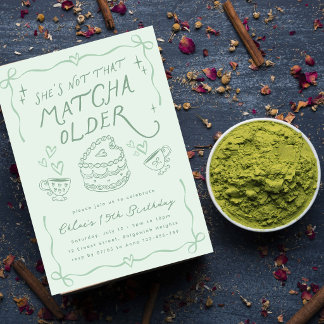 Invitation Fête d'anniversaire Matcha dessinée à la main, fêt