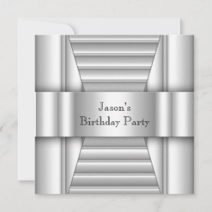 Invitation Fête d'anniversaire Mens White Style Silver