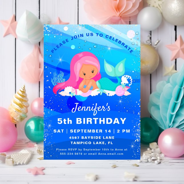 Invitation Fête d'anniversaire Mermaid Magique Sparkle (Créateur téléchargé)