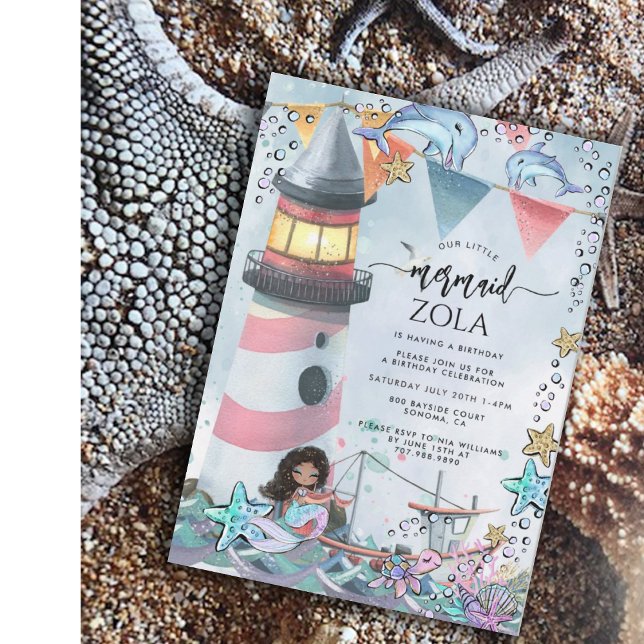 Invitation Fête d'anniversaire Mermaid Pink Blue (Créateur téléchargé)