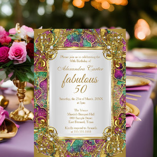 Invitation Fête d'anniversaire merveilleux 50 perle dorée sar