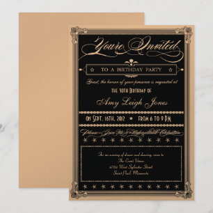 Invitation Fête d'anniversaire métal or et noir