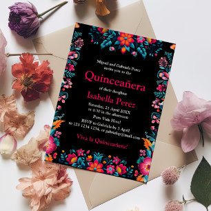 Invitation Fête d'anniversaire mexicaine noire de Quinceanera