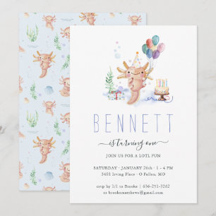 Invitation Fête d'anniversaire mignonne à l'aquarelle avec Ax