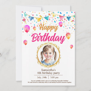 Invitation fête d'anniversaire mignonne couleur eau