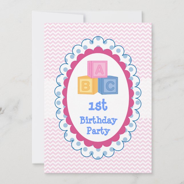 Invitation Fête d'anniversaire mignonne de blocs d'ABC de (Devant)