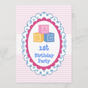 Invitation Fête d'anniversaire mignonne de blocs d'ABC de