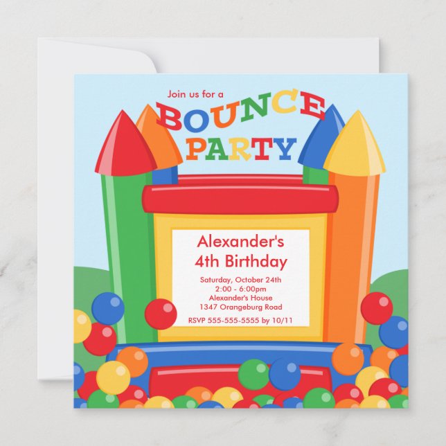 Invitation Fête d'anniversaire mignonne de Chambre de rebond (Devant)