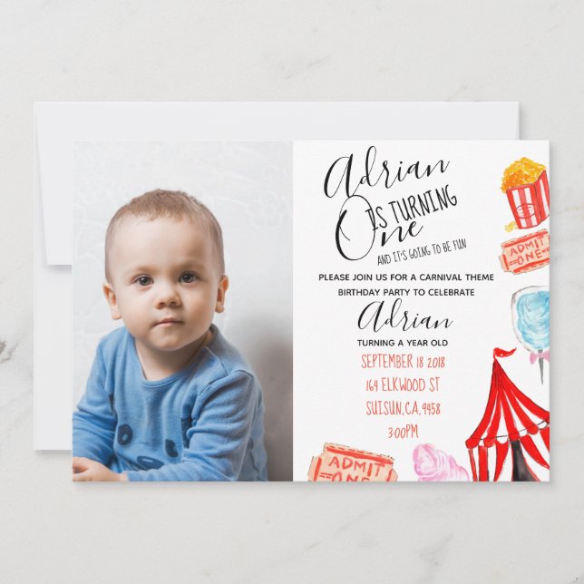 Invitation Fête d'anniversaire mignonne de cirque (Devant)