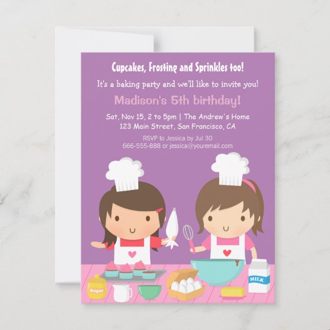 Invitation Fête d'anniversaire mignonne de cuisson de petit (Devant)