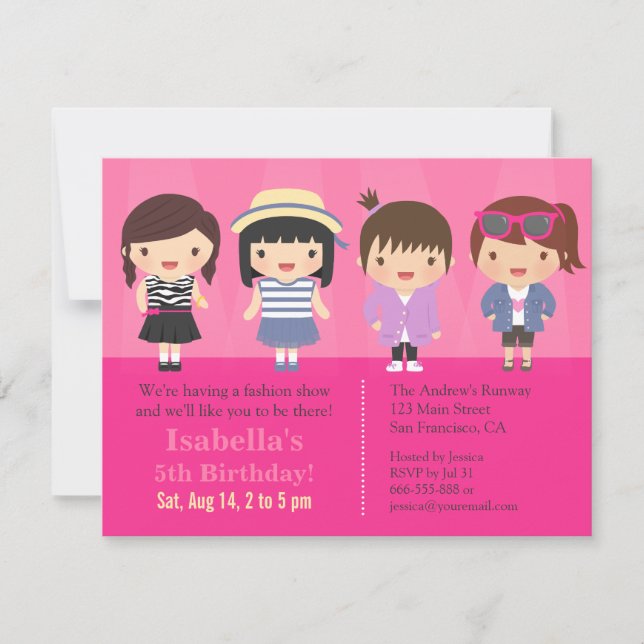Invitation Fête d'anniversaire mignonne de défilé de mode de (Devant)