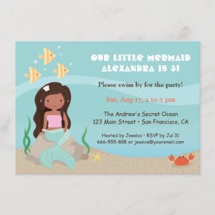 Invitation Fête d'anniversaire mignonne de filles de sirène