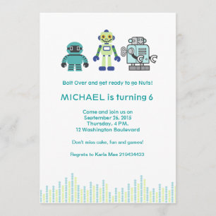 Invitation Fête d'anniversaire mignonne de robot