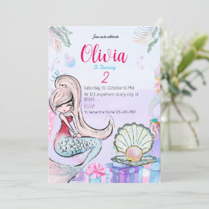 Invitation Fête d'anniversaire mignonne de sirène