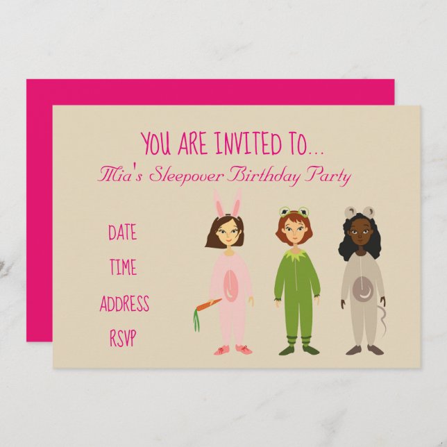 Invitation Fête d'anniversaire mignonne de sleepover (Devant / Derrière)