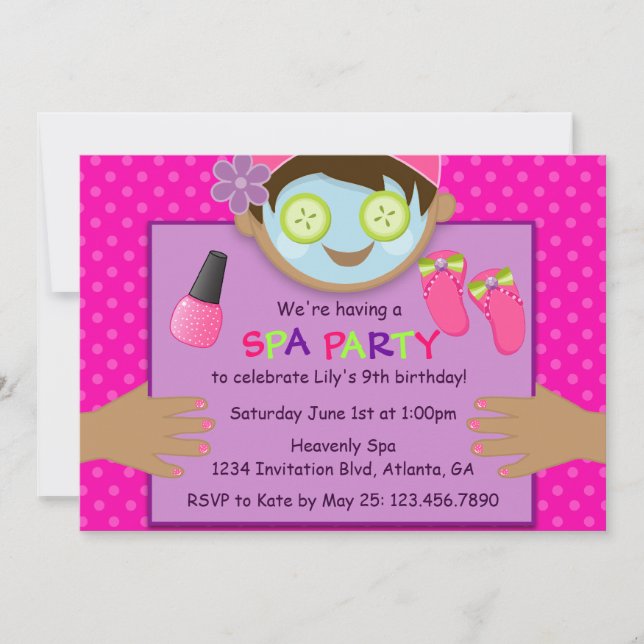Invitation Fête d'anniversaire mignonne de spa (Devant)