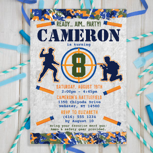 Invitation Fête d'anniversaire militaire de fléchettes Fléche