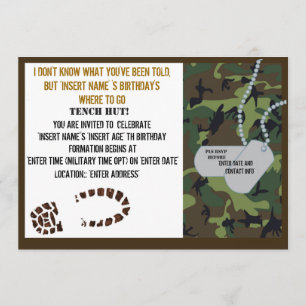 Invitation Fête d'anniversaire militaire de thème
