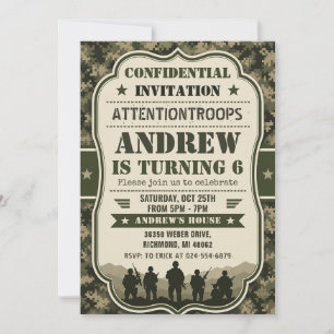 Invitation Fête d'anniversaire militaire Soldat Personnel