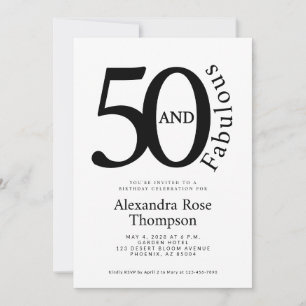Invitation Fête d'anniversaire minimale 50 et fabuleuse 50 an