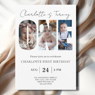 Invitation Fête d'anniversaire minimaliste 1er garçon fille