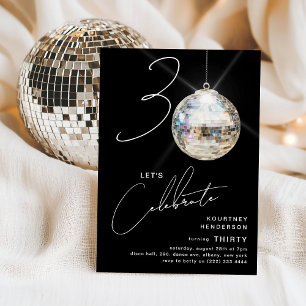 Invitation Fête d'anniversaire minimaliste 30 ans boule disco