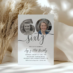 Invitation Fête d'anniversaire minimaliste adulte 60 ans