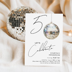 Invitation Fête d'anniversaire minimaliste avec boule disco p