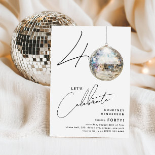 Invitation Fête d'anniversaire minimaliste avec boule disco p