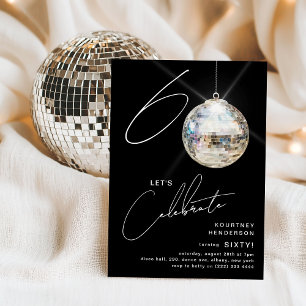 Invitation Fête d'anniversaire Minimaliste Boule à Facettes 6