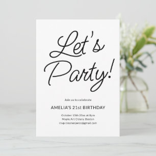 Invitation Fête d'anniversaire minimaliste moderne noir et bl