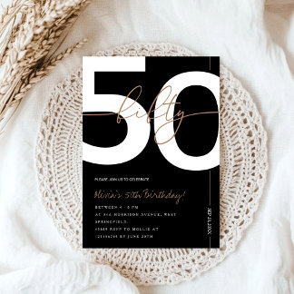 Invitation Fête d'anniversaire minimaliste moderne noir et or
