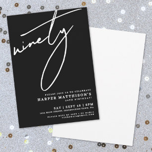 Invitation Fête d'anniversaire minimaliste noir pour les 90 a
