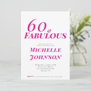 Invitation Fête d'anniversaire Minimaliste Rose 60 ans & Incr