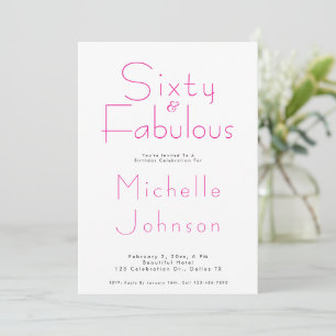 Invitation Fête d'anniversaire minimaliste rose 60 ans & Incr