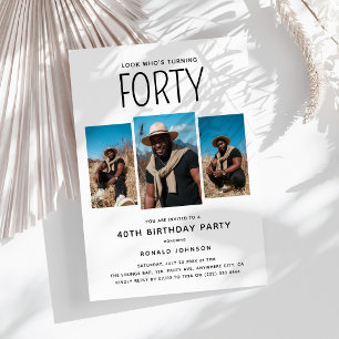 Invitation Fête d'anniversaire moderne 40 ans avec 3 photos