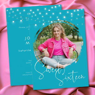 Invitation Fête d'anniversaire moderne Aqua Photo Sweet Sixte