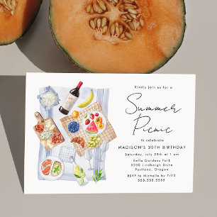 Invitation Fête d'anniversaire moderne aquarelle pique-nique 