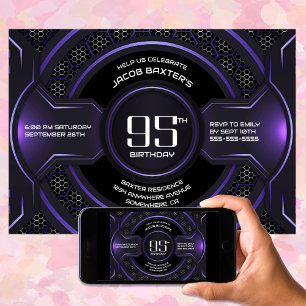 Invitation Fête d'anniversaire moderne Black Purple 95e