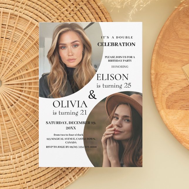 Invitation Fête d'anniversaire moderne blanc et noir (Créateur téléchargé)