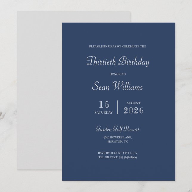 Invitation Fête d'anniversaire moderne Blue & Silver (Devant / Derrière)