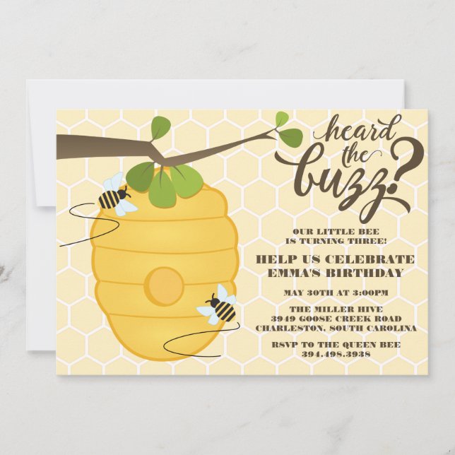 Invitation Fête d'anniversaire moderne d'abeille (Devant)